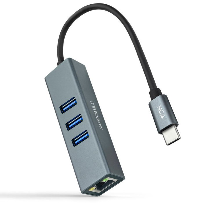 Nanocable Conversor USB-C a Ethernet Gigabit + 3XUSB 3.0 Gris Aluminio Nanocable Conversor USB-C a Ethernet Gigabit + 3XUSB 3.0 Gris Aluminio